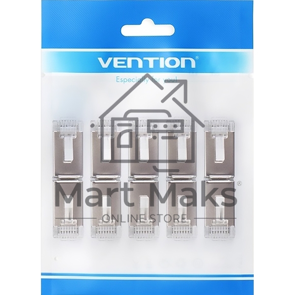 Коннектор Vention RJ45 (8p8c), FTP cat. 5e, под витую пару, экранированный (10шт.)