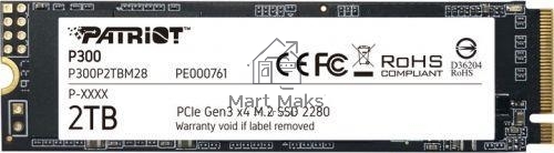 Накопитель SSD Patriot P300, 2TB, PCIe 3.0 x4, M.2 2280, NVMe, R/W 2100/1650