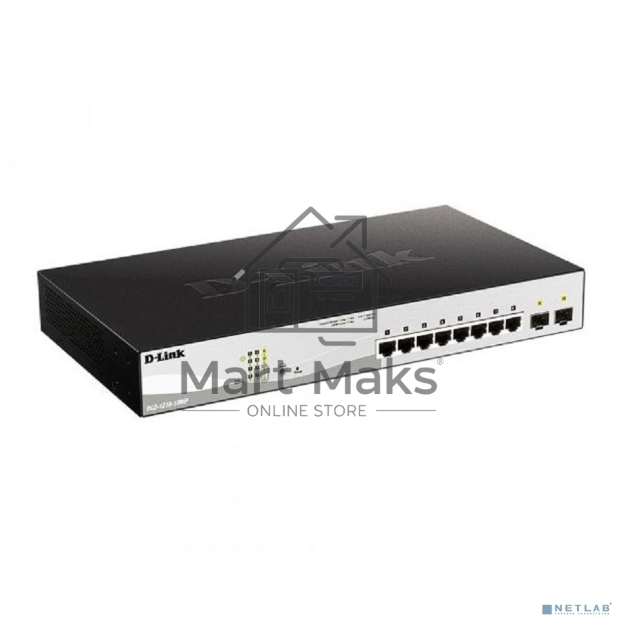 Коммутатор D-Link DGS-1210-10MP/F3A Smart L2 Switch 8х1000Base-T PoE, 2х1000Base-X SFP, PoE Budget 130W, Compact CLI