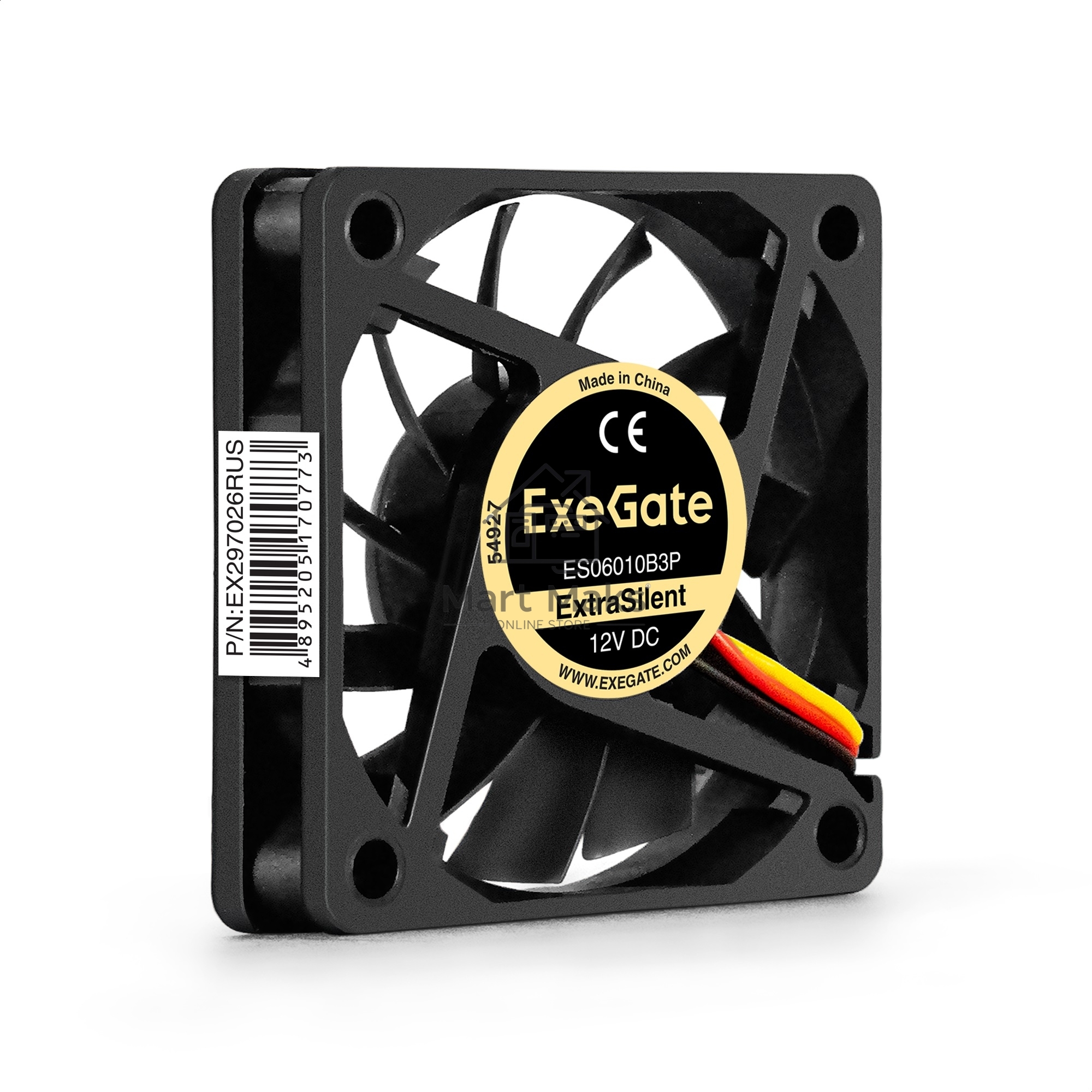 Вентилятор для корпуса ExeGate ExtraSilent ES06010B3P черный, 60 мм, 2000 об/мин, 16 дБ, 3 pin