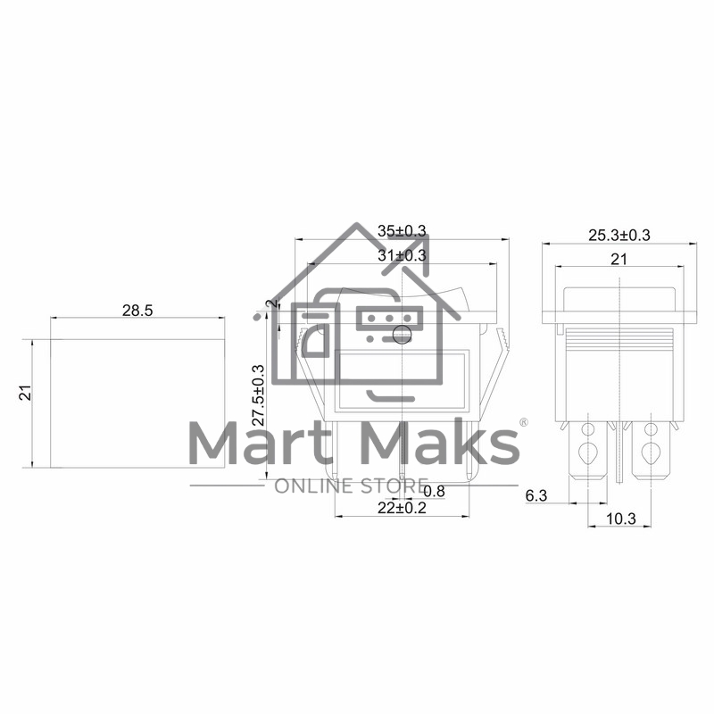 Выключатель клавишный Rexant 250V 15А (6с) (ON)-OFF-(ON) черный с нейтралью Б/Фикс