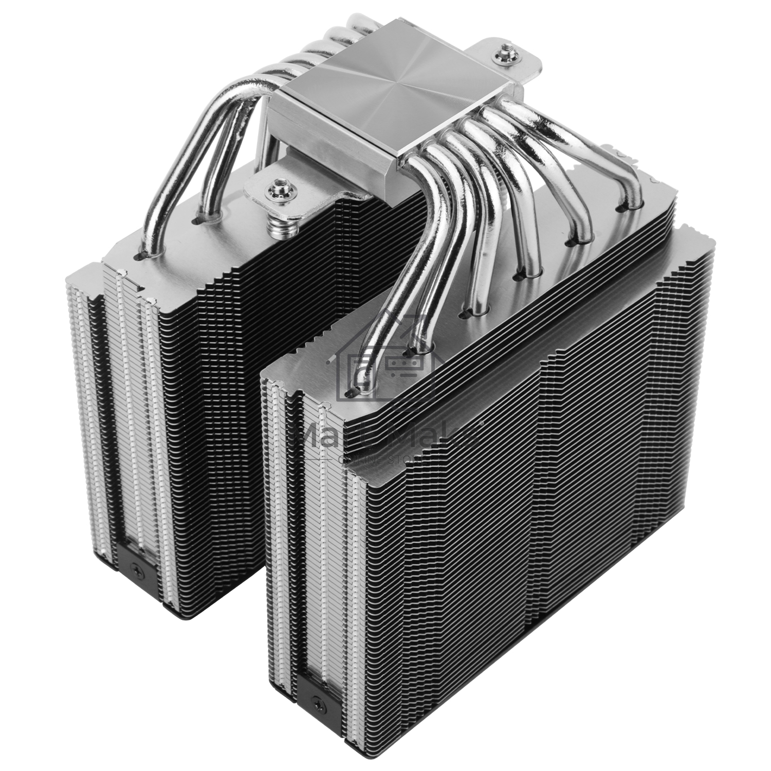 Кулер для процессора Thermalright Royal Pretor 130 (4-pin PWM, 158mm, Ni/Cu, 6x6mm, 1x120+1x130mm, 80.45CFM/81.88CFM, 29.4dBA/28.3dBA, 2150PM/1750RPM, S: 1200, 1700, 1851, 2011, 2066, 115X, AM4, AM5, silver, black)
