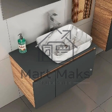 Комплект для ванной, 4 предмета (тумба Bau 80, графит + раковина BAU Hotel 51х39 + смеситель Hotel Still, выпуск клик-клак, хром)