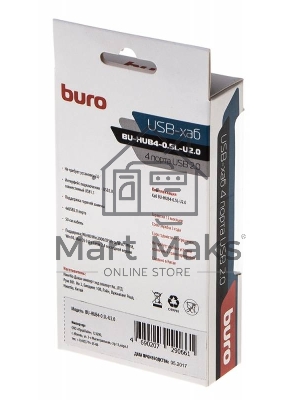 Разветвитель USB 2.0 Buro BU-HUB4-0.5L-U2.0 4порт. черный