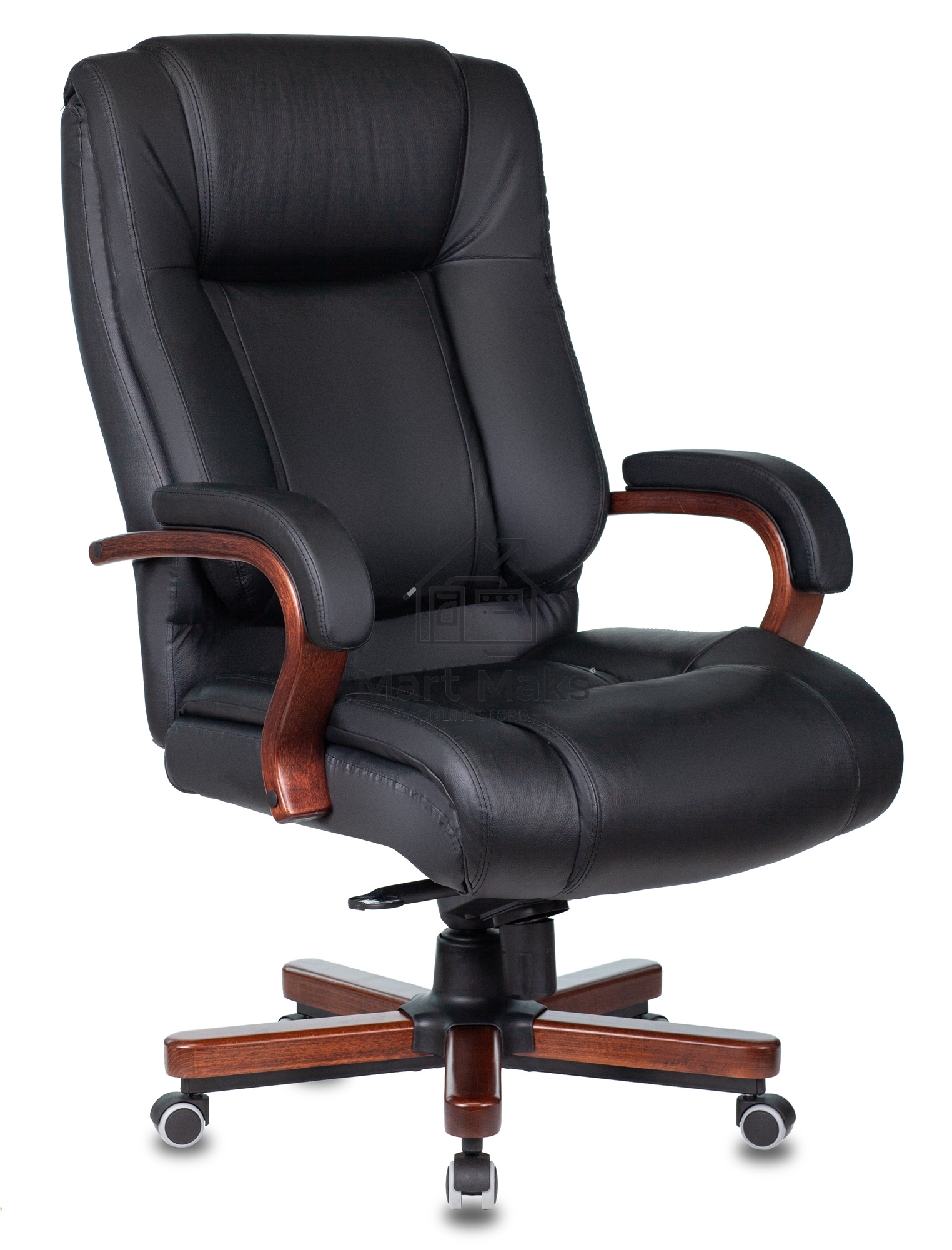 Кресло руководителя Бюрократ T-9925WALNUT/BLACK черный, кожа, крестовина дерево
