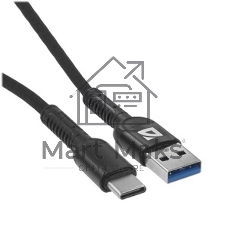 Кабель Defender F167, USB 2.0 (AM) - Type-C, 1 м, 2.4А, нейлоновая оплетка, черный.