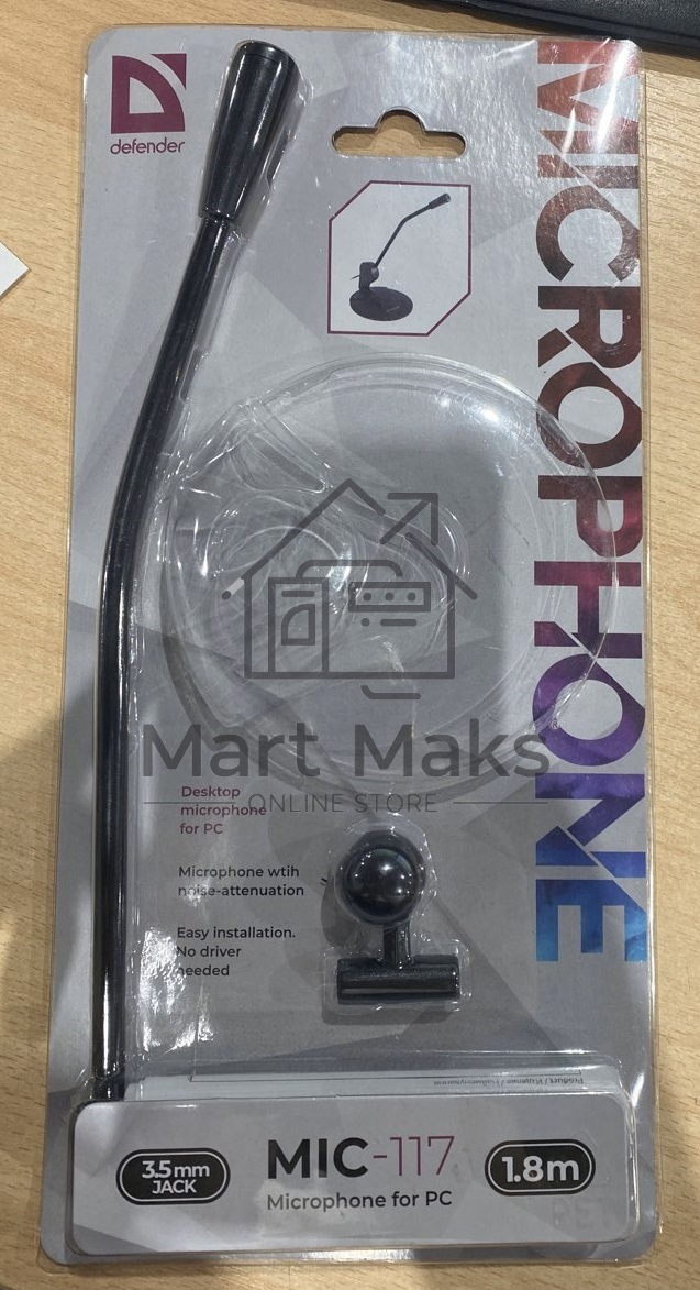 Микрофон Defender MIC-117 черный, кабель 1.8 м
