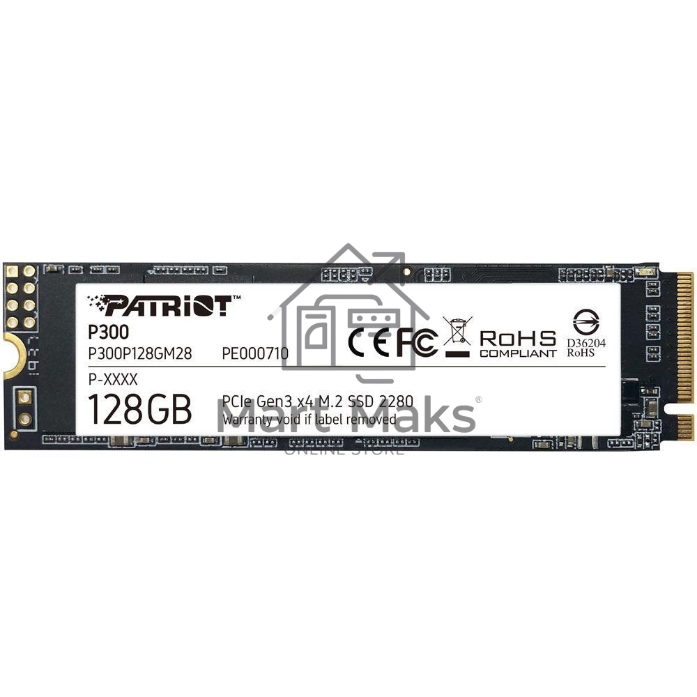 Накопитель SSD Patriot P300, 128GB, PCIe 3.0 x4, M.2 2280, NVMe, R/W 1600/600