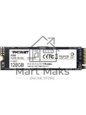 Накопитель SSD Patriot P300, 128Gb, PCIe 3.0 x4, M.2 2280, NVMe, R/W 1600/600