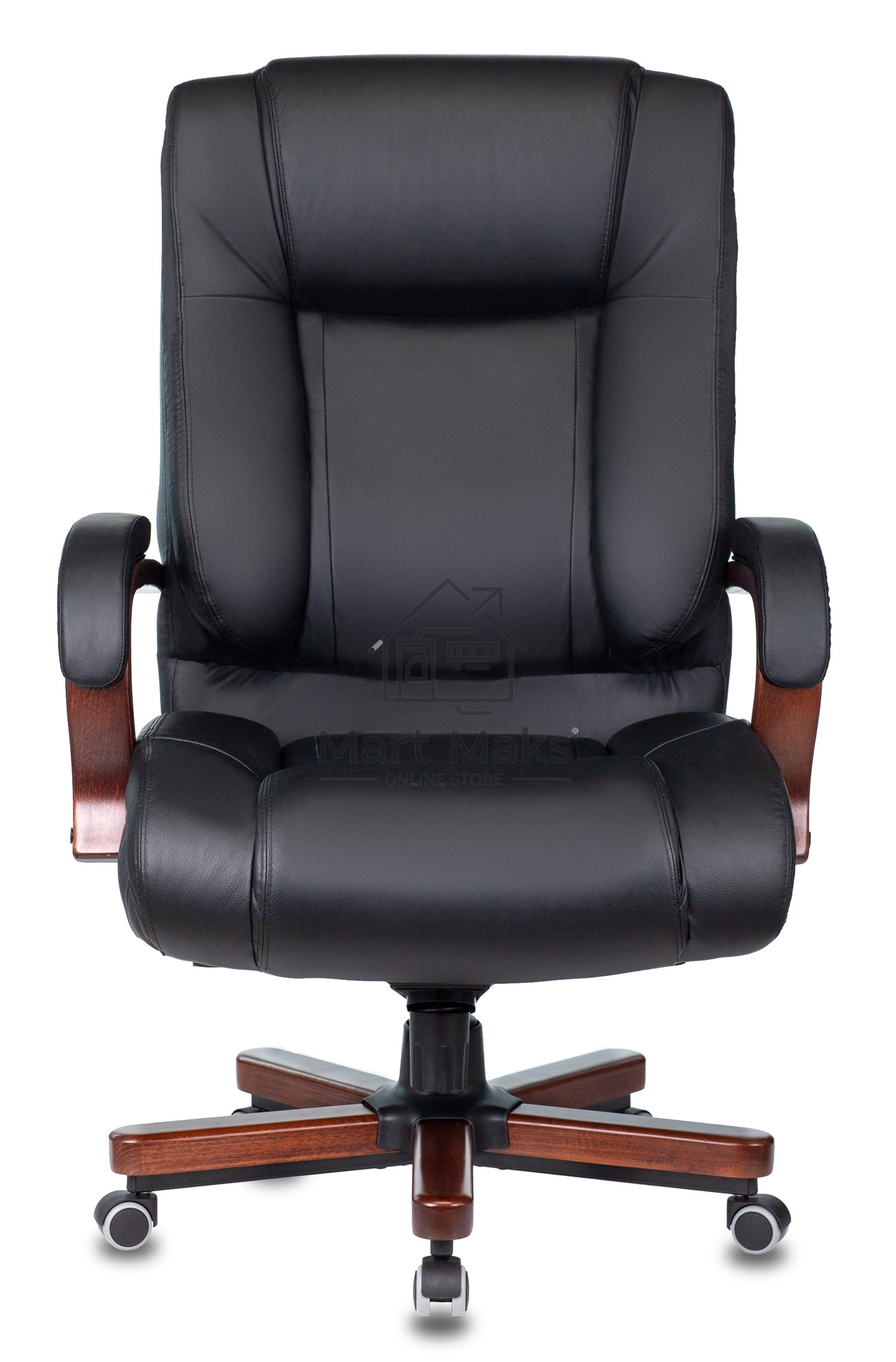 Кресло руководителя Бюрократ T-9925WALNUT/BLACK черный, кожа, крестовина дерево