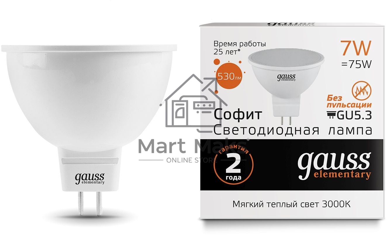 Светодиодная лампа Gauss 13517 LED Elementary MR16 GU5.3 7W 530lm 3000K 1/10/100 0