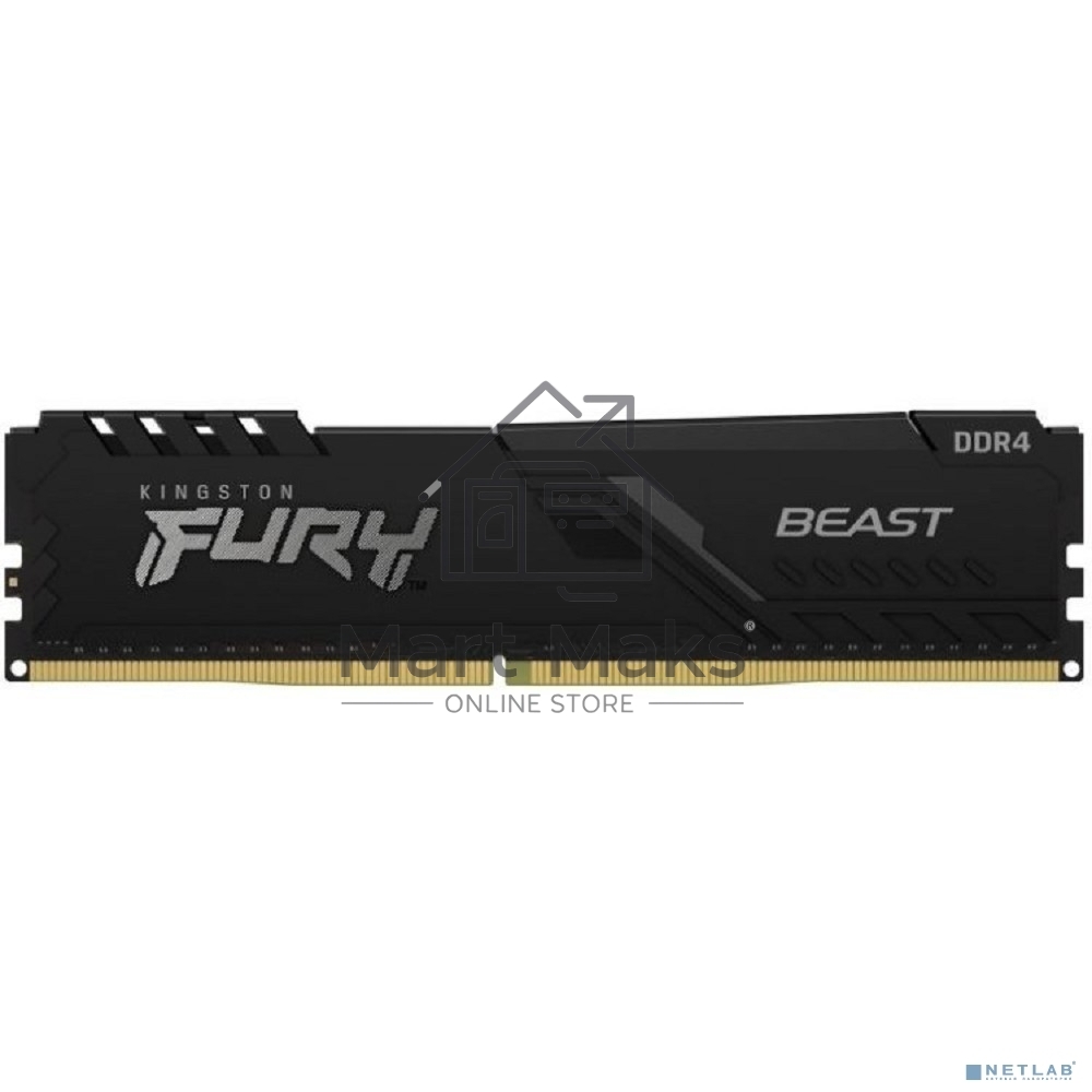 Оперативная память Kingston Fury Beast, 8GB (1x8GB), DDR4, 3200MHz, CL16, DIMM, с радиатором, черный