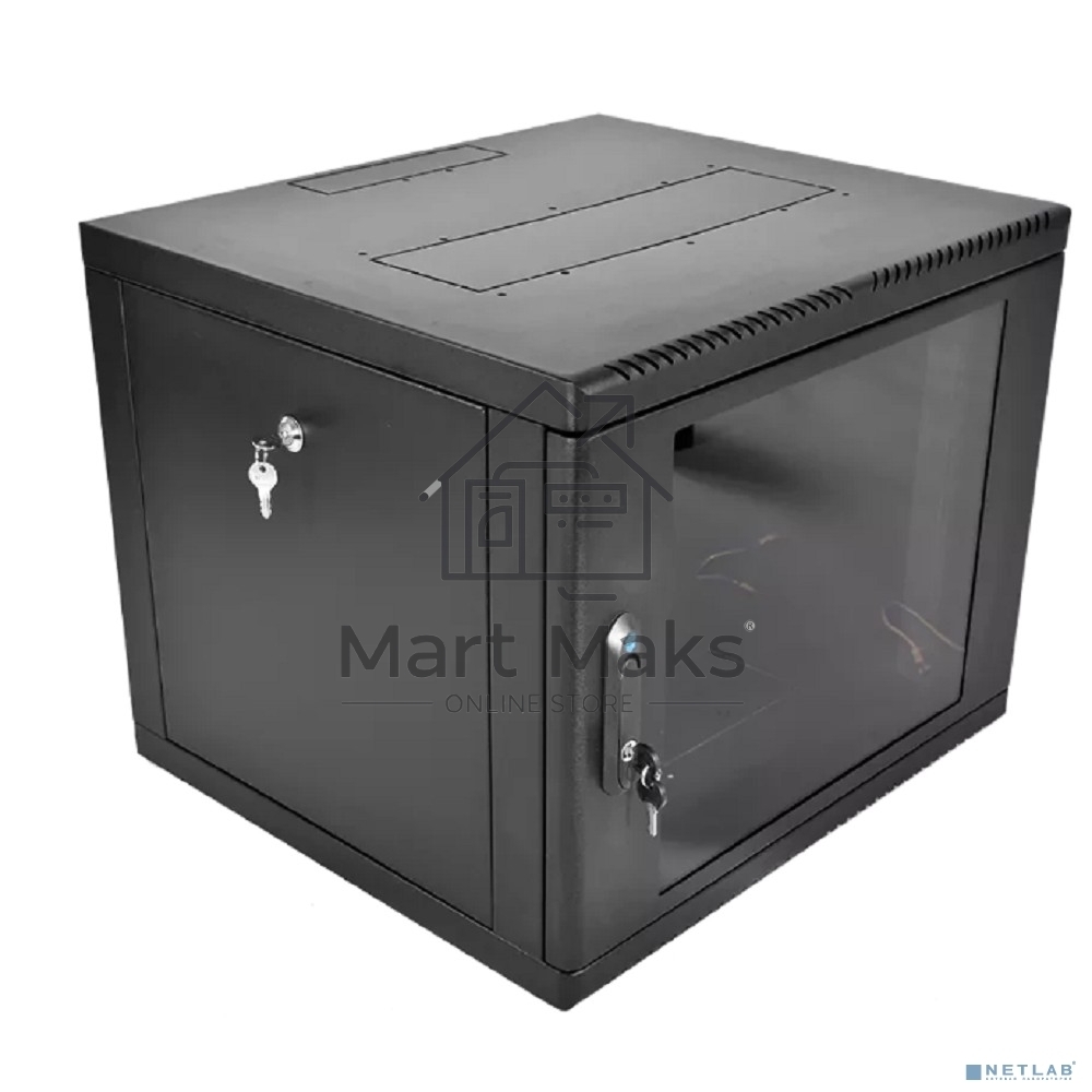Шкаф коммутационный ЦМО (ШРН-9.350-9005) настенный 9U 600x350мм пер.дв.стекл 200кг черный 300мм 180град.