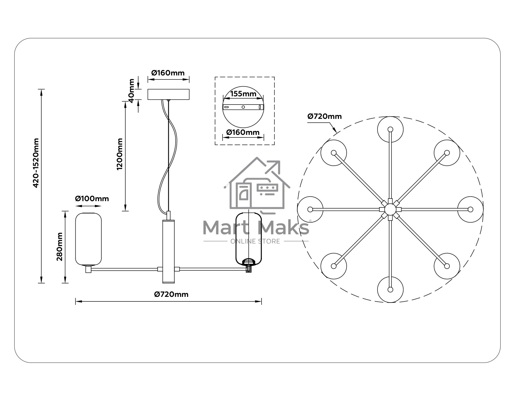 Подвесной светодиодный светильник Ambrella light LH11109/8 WH/FR белый/белый матовый 28W 3000K D720*280