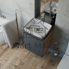 Тумба Bau Dream Blackwood 50 графит, раковина BAU Hotel 51х39, мрамор, смеситель для раковины высокий Hotel Still, нержавеющая сталь, выпуск клик клак, хром