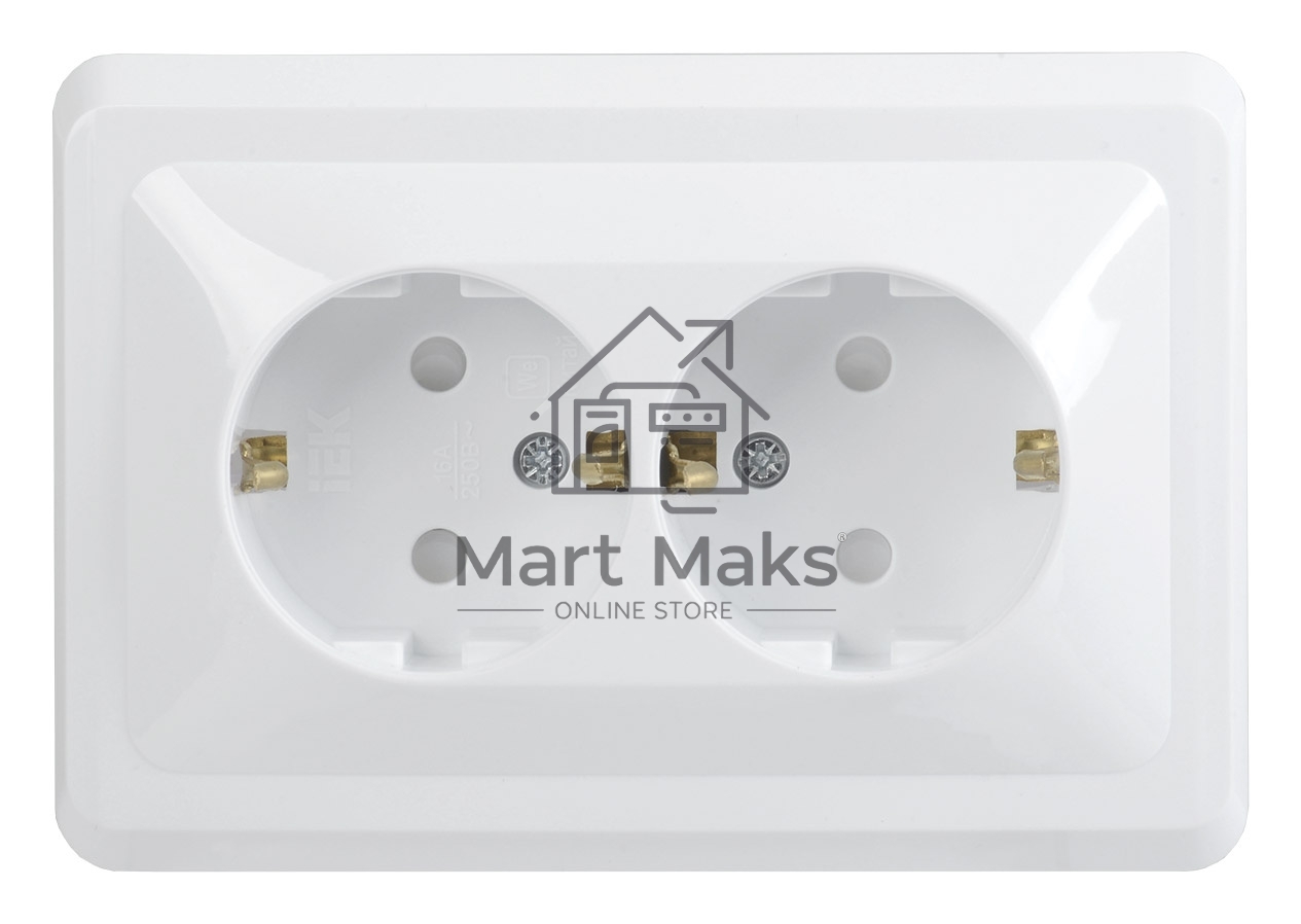 Розетка 2-м СП Вега РСш12-3-ВБ с заземл. контактом и защ. штор 16А белый ИЭК ERV24-K01-16-DM