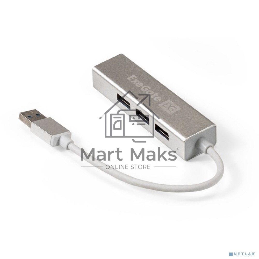 Хаб USB (концентратор) ExeGate DUB-4 (кабель-адаптер USB3.0 --> 4xUSB3.0, Plug&Play, серебристый)