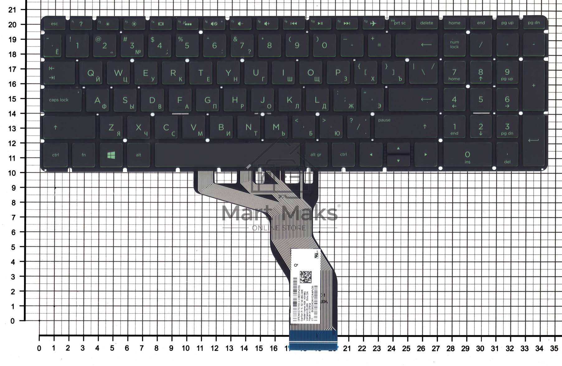 Клавиатура для ноутбука HP 15-BW 250 G6 черная с зеленой подсветкой