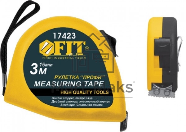 Рулетка FIT 17423 ''Профи''3м х 16мм, нейлон.покрытие, калибр.лента класс II, магн.крючок