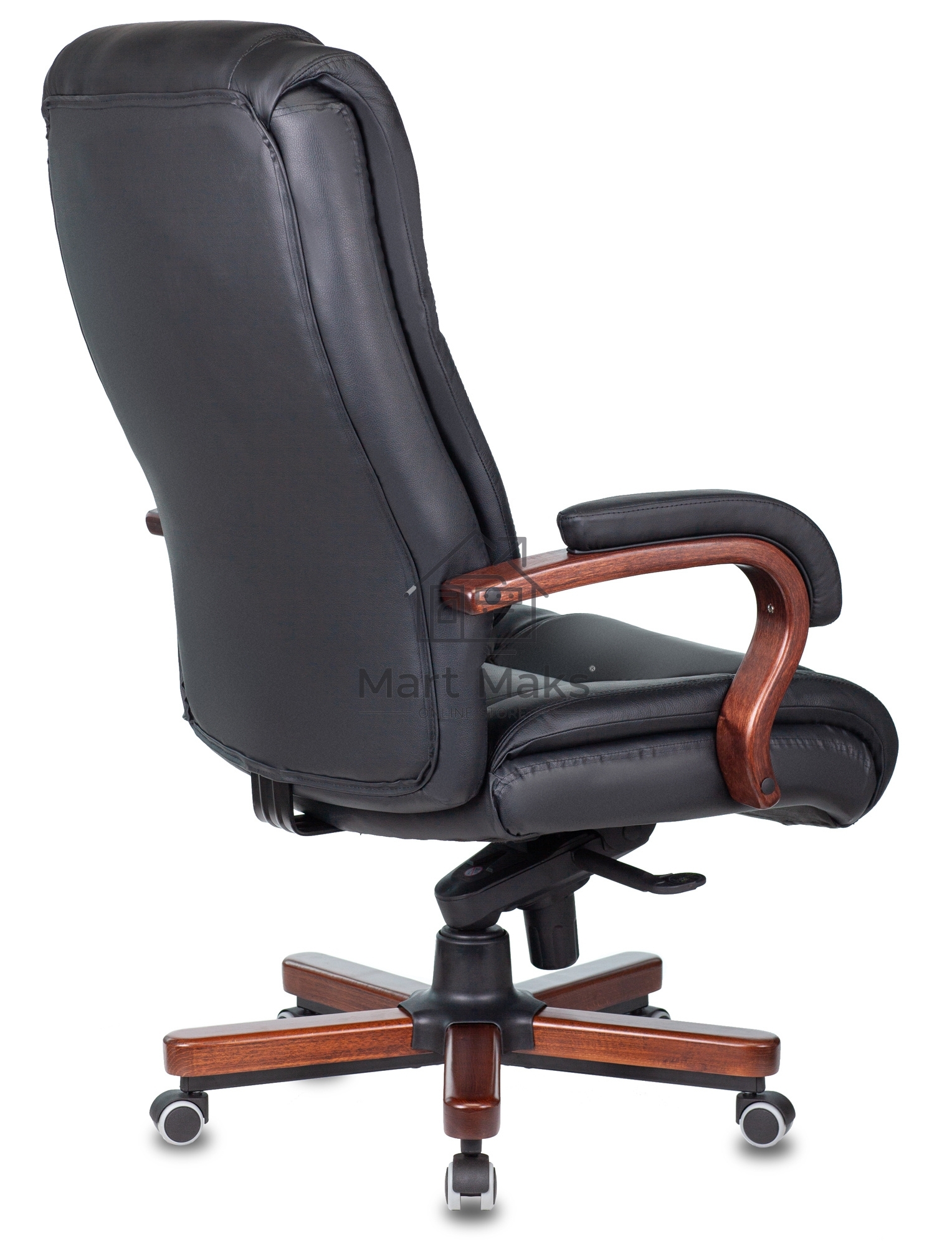 Кресло руководителя Бюрократ T-9925WALNUT/BLACK черный, кожа, крестовина дерево