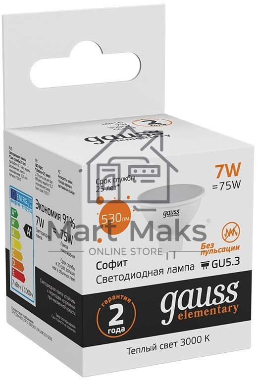 Светодиодная лампа Gauss 13517 LED Elementary MR16 GU5.3 7W 530lm 3000K 1/10/100 0