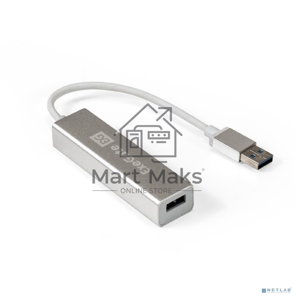 Хаб USB (концентратор) ExeGate DUB-4 (кабель-адаптер USB3.0 --> 4xUSB3.0, Plug&Play, серебристый)