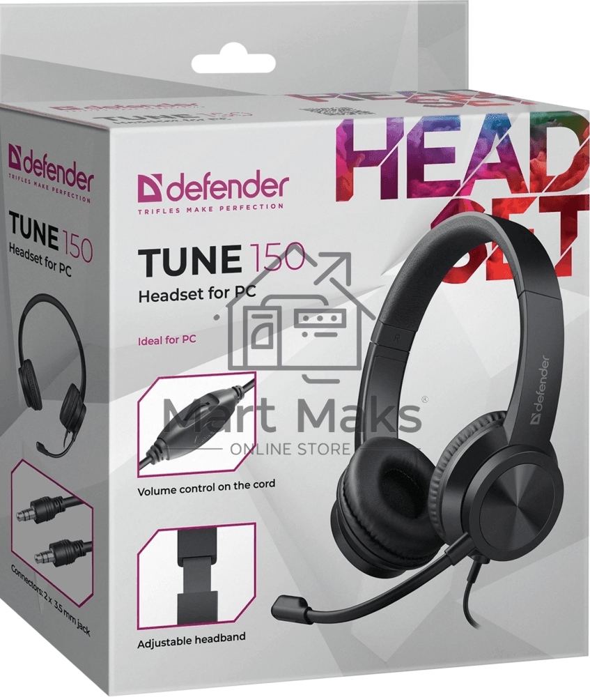 Гарнитура проводная Defender Tune 150 (черная, провод 1.8 м) (63151)