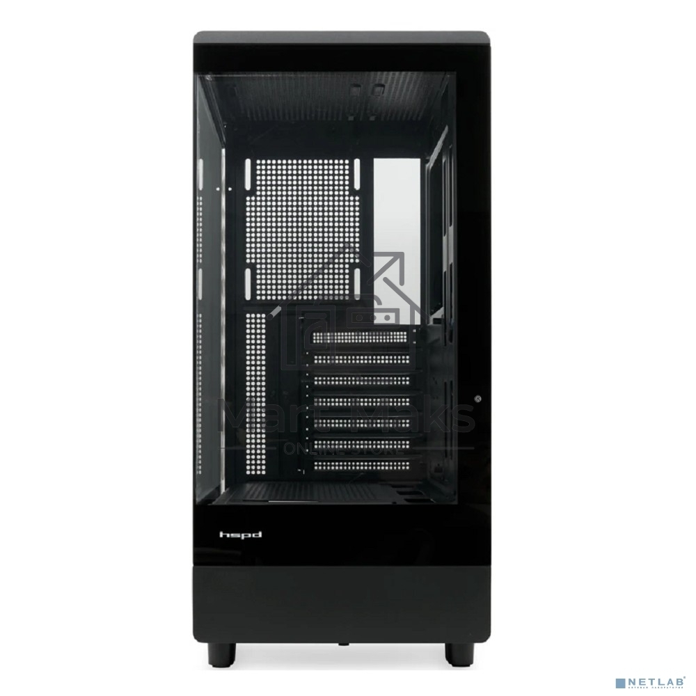 Компьютерный корпус без блока питания HSPD F510, Panoramic Mid Tower, черный, TG, 0.5 SPCC, no fans ATX, mATX, mITX 180/280/160мм 1x2.5