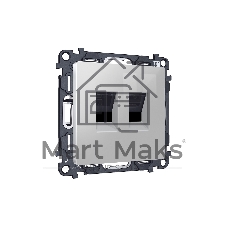 Комплект механизма компьютерной двойной розетки RJ-45 (8P8C) CAT6 с автоматической защитной шторкой ALFA Серебро глянец QUANT (AP4121, VM189) MA412110
