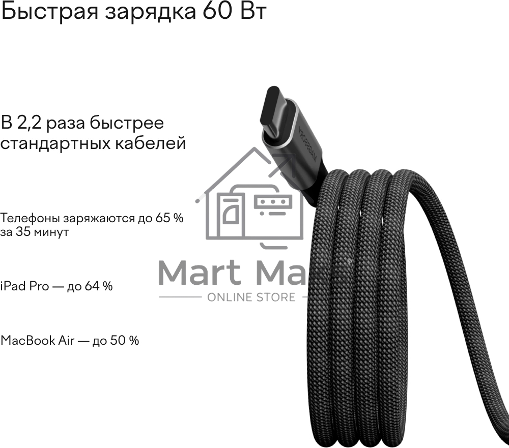 Кабель Magssory CBL001 USB Type-C (m)-USB Type-C (m) 1.2м черный коробка (упак.:1шт)