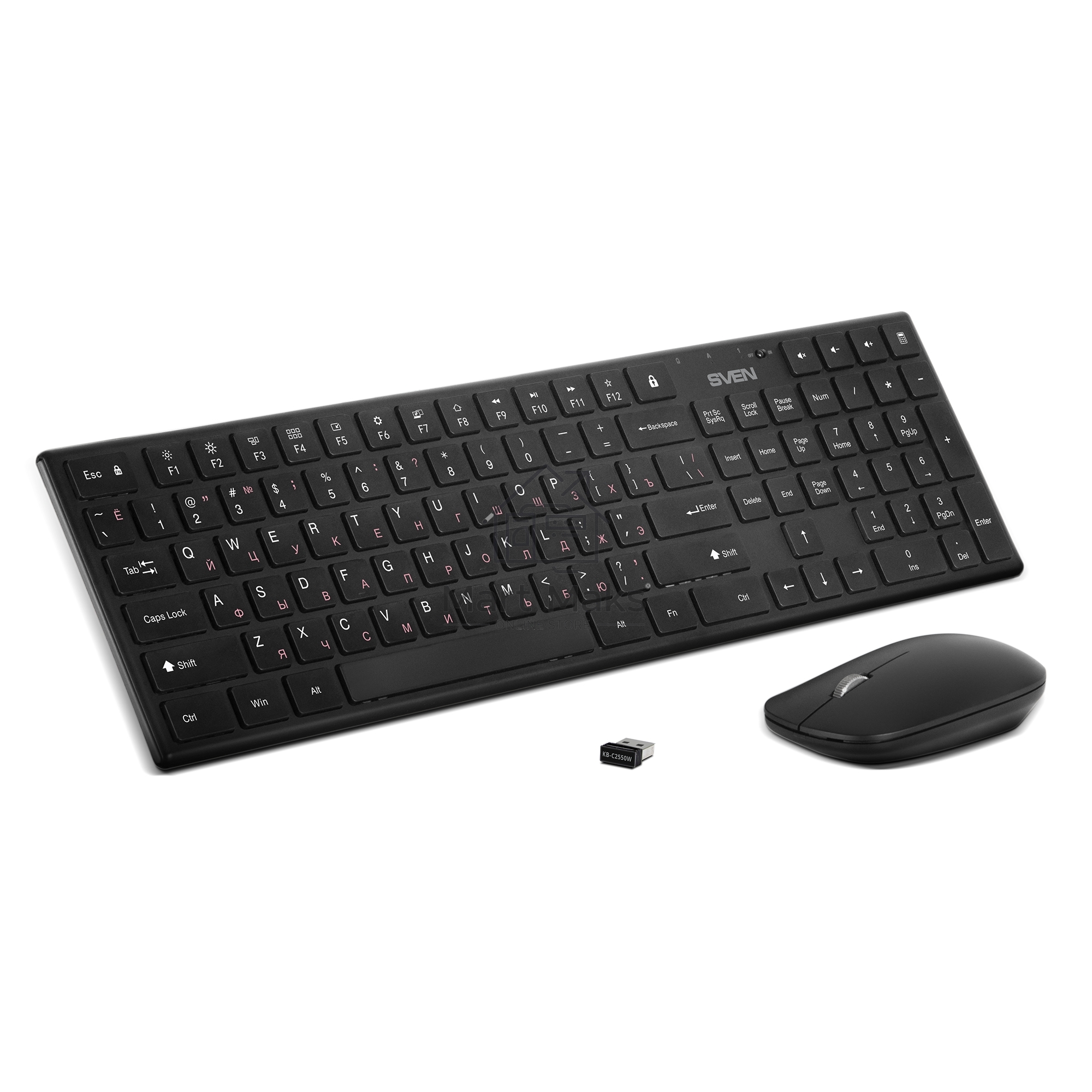 Беспроводной набор Sven ножничная клавиатура + мышь KB-C2550W черный (109 кл.,12Fn, 1000DPI, 2+1 кл.)