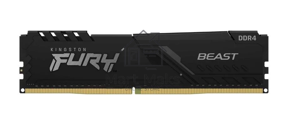 Оперативная память Kingston Fury Beast, DDR4, 16GB (1x16GB), 3600MHz, CL18, DIMM, с радиатором, черный