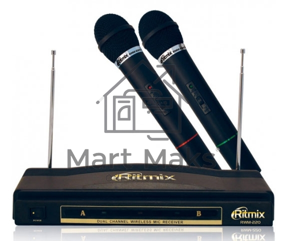 Микрофон радио Ritmix RWM-220 черный беспроводные 2 шт в комплекте
