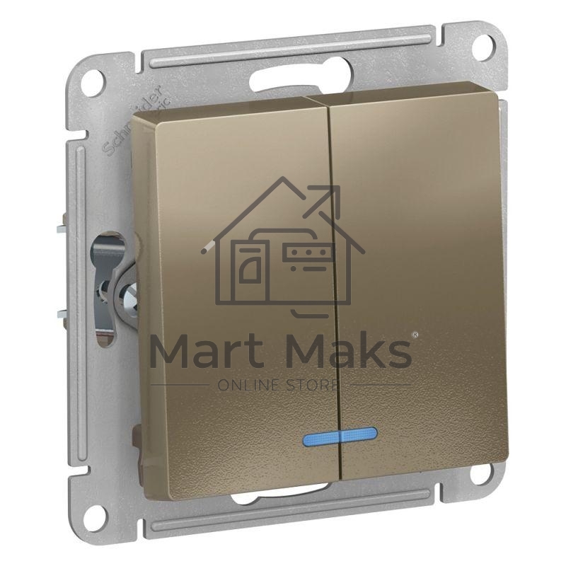 Механизм выключателя 2-кл. ATLAS DESIGN с подсветкой (сх.5а) 10АХ шампань SchE ATN000553