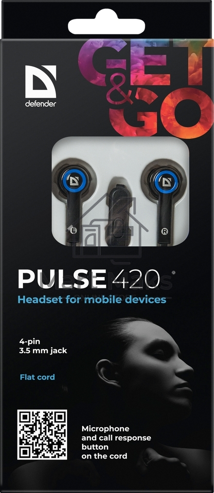 Гарнитура Defender Pulse-420 черный/синий 4-пин 3 5 мм jack кабель 1.2 м