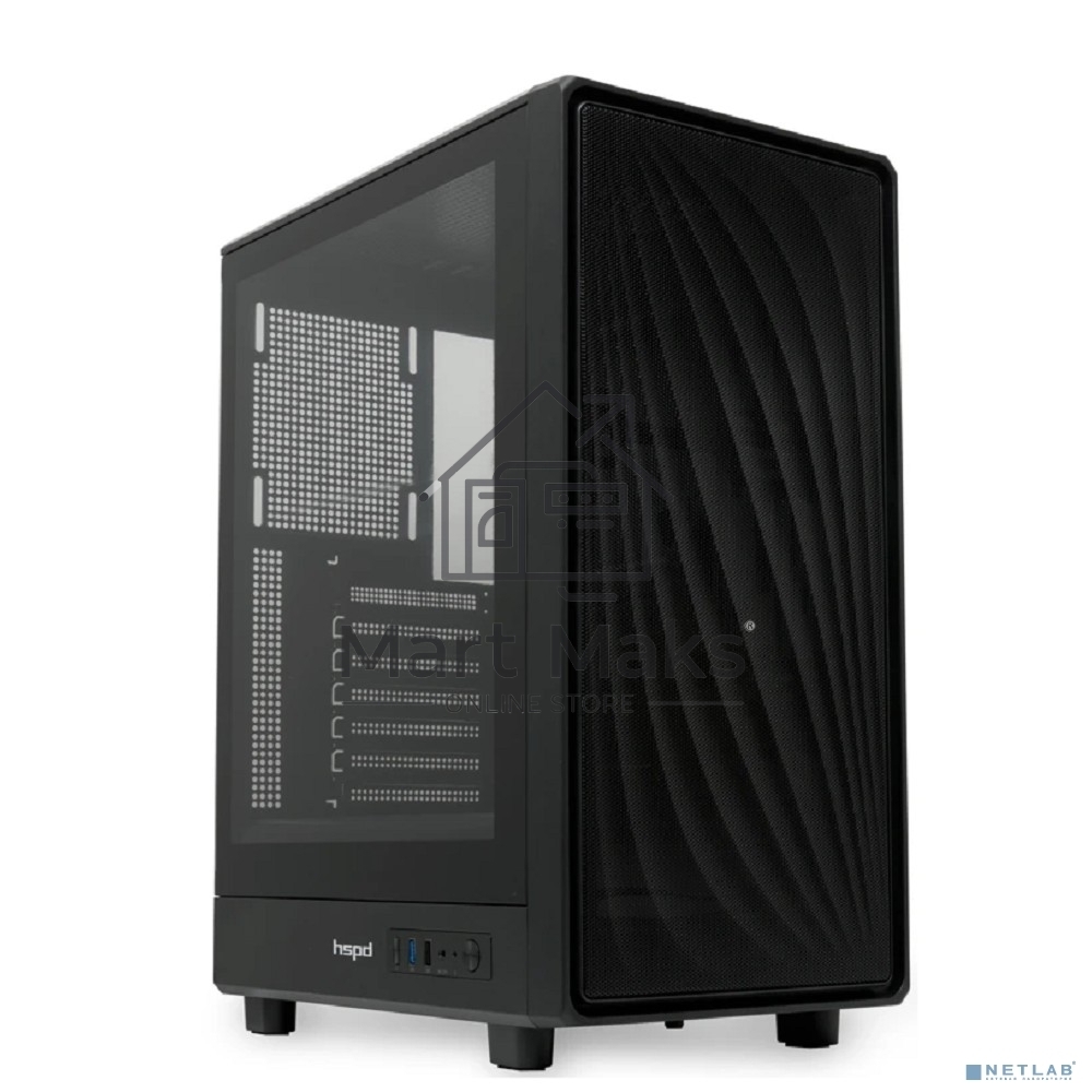 Компьютерный корпус без блока питания HSPD M510, Mesh Mid Tower, черный, TG, 0.5 SPCC, no fans ATX, mATX, mITX 180/280/160мм 1x2.5