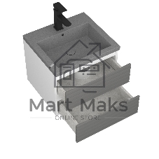Тумба под раковину Bau Stil Loft grey brushed, раковина кварцевая BAU Stil 50, серый металлик, смеситель Hotel Black, черный