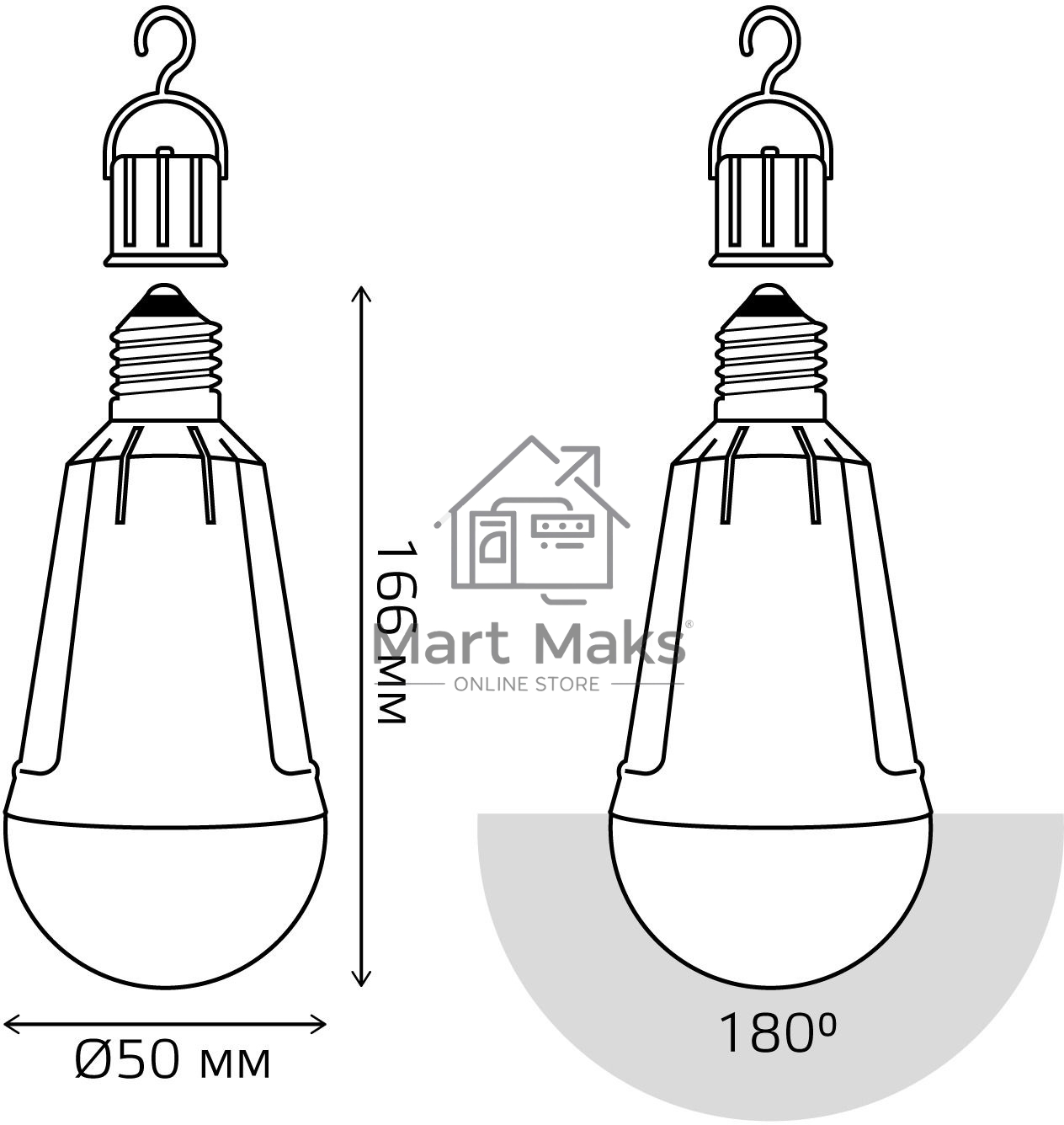 Лампа A80 12W 900lm 3000K Е27 авар. с Li-Ion аккумулятором LED
