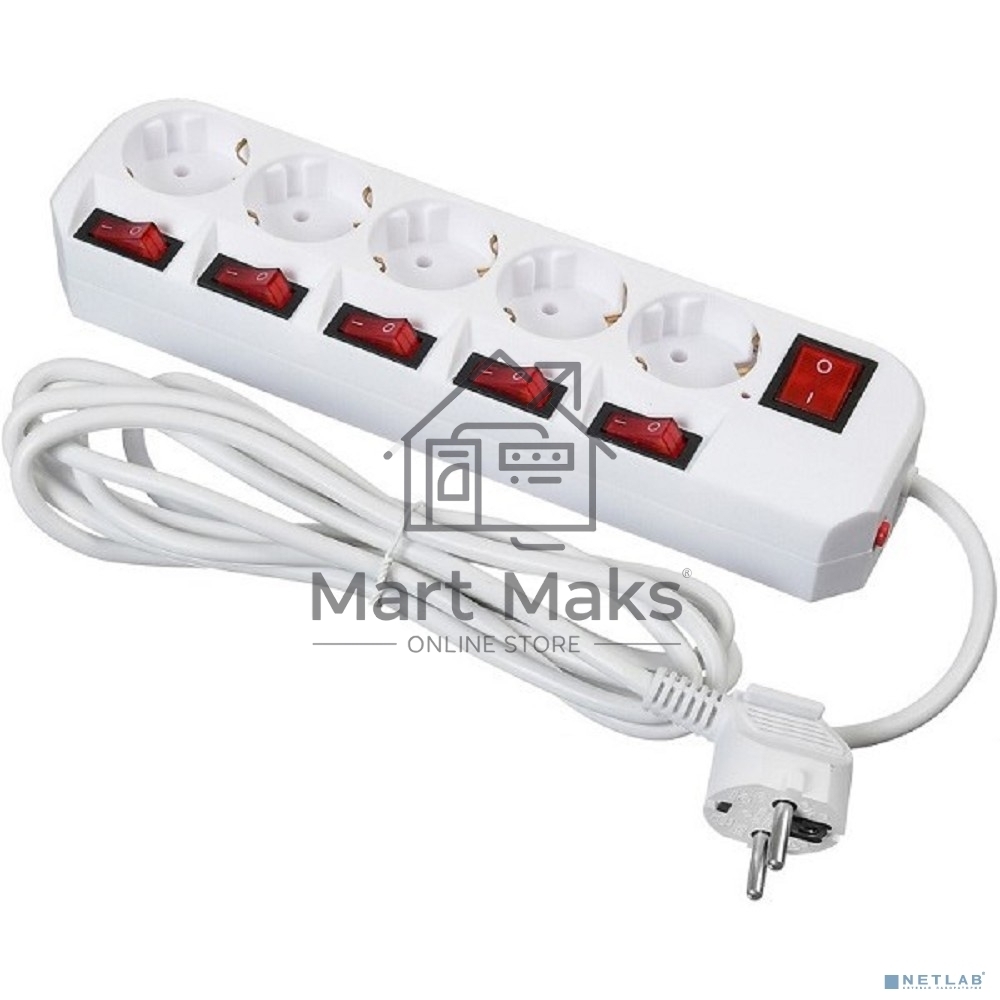 Сетевой фильтр Buro 500SH-3-SW-W 3м (5 розеток) белый (коробка)