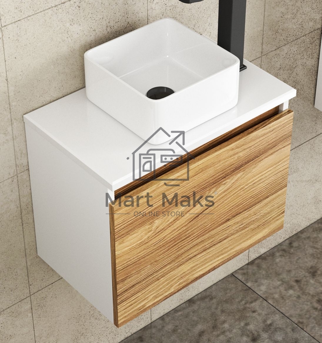 Тумба с раковиной и выпуском (Тумба Bau Dream Blackwood 50, умывальник BAU Mini 24х24, выпуск клик клак, черный)