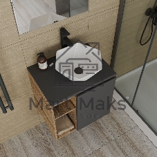Тумба Bau Dream Blackwood 60 правая, графит, раковина BAU Crystal 40х40, смеситель для раковины высокий Hotel Black, черный, выпуск клик клак, черный