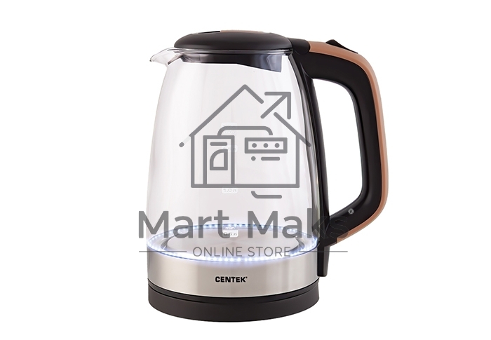 Чайник Centek CT-0065 <Beige> стекло, 1.7л 2200Вт, LED-подсветка, мерная шкала, защита от вкл б/воды