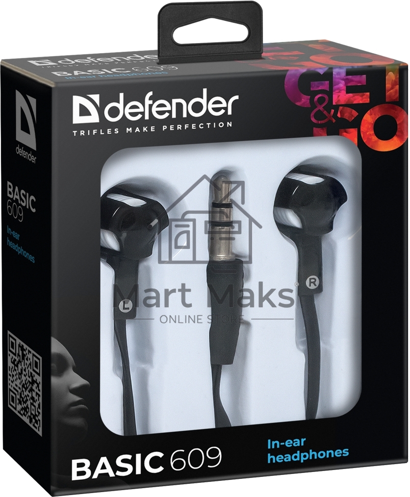 Наушники Defender вставки Basic 609 черный/белый