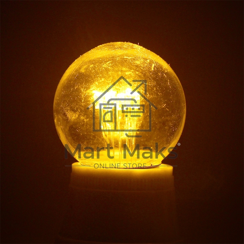 Лампа шар e27 6 LED Ø45мм - желтая, прозрачная колба, эффект лампы накаливания