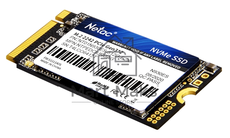 Накопитель SSD Netac N930ES, 512GB, PCIe 3.1 x2, M.2 2242, NVMe, R/W 1650/1500