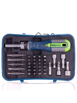 Отвертка реверсивная с набором бит и торцевыми головками Сибртех 35 шт., CrV