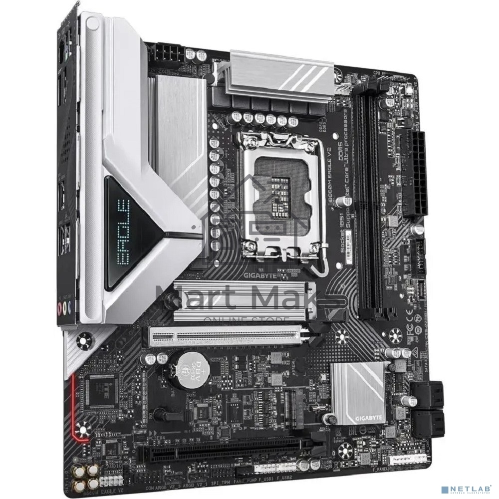 Материнская плата Gigabyte B860M EAGLE V2, LGA1851, Intel B860, 2xDDR5, 4xSATA, 2xM.2, 1xPCIe 5.0 x16, 1xPCIe 4.0 x4, 1xDP, 1xHDMI, 1x2.5Gb LAN, 3xUSB-A 5Gbps, 7xUSB-A 2.0, 1xUSB-C 5Gbps, 3x3.5 мм, 7.1, mATX