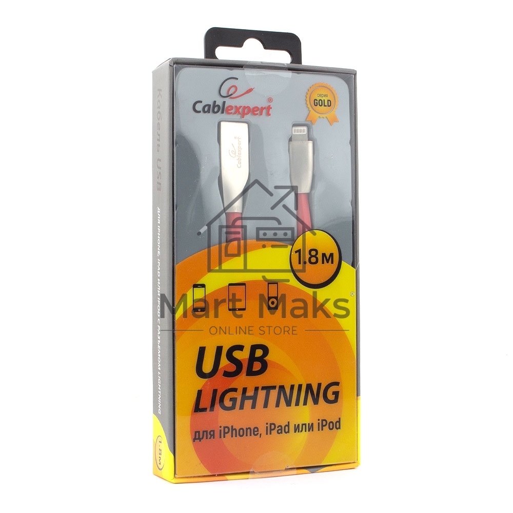 Кабель Cablexpert для Apple CC-G-APUSB01R-1.8M, AM/Lightning, серия Gold, длина 1.8м, красный, блистер