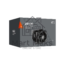 Кулер для процессора PCCooler RT620 PRO BK (250W, 4-pin PWM, 153mm, Al/Cu, 6x6mm, 2x120mm, 73.32CFM, 34.9dBA, 2200RPM, S: 1851/1700/1200/115X, AM5/AM4, черный)