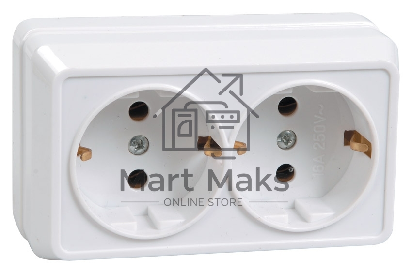 Розетка Iek ERO21-K01-16-DC РС22-3-ОБ 2местн. с з/к 16А откр.уст. ОКТАВА (белый)